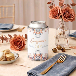 Boho Autumn Leaves 50th Birthday Can Cooler