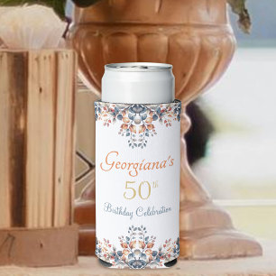 Boho Autumn Leaves 50th Birthday Seltzer Can Cooler
