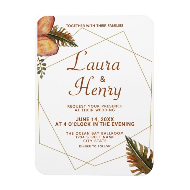 Boho Autumn Leaves Geometric Wedding Magnet  (Vertical)