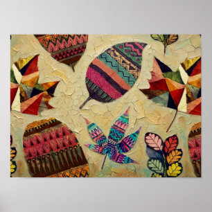 Boho Autumn Leaves Pattern Art Poster