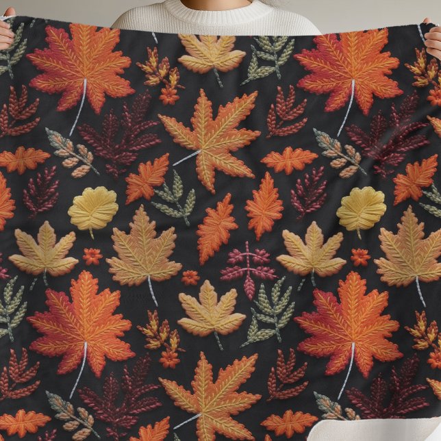 Boho Autumn Leaves Sherpa Blanket (Creator Uploaded)
