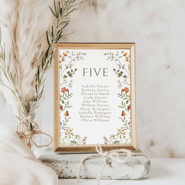 Boho Autumn Meadow Floral Wedding Table Numbers (Creator Uploaded)