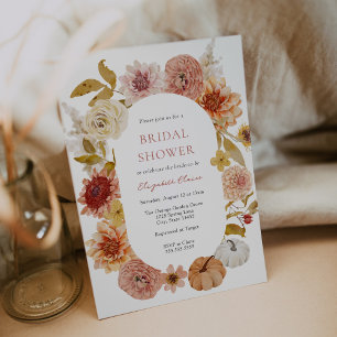 Boho Autumn Mums and Pumpkins Bridal Shower Invitation
