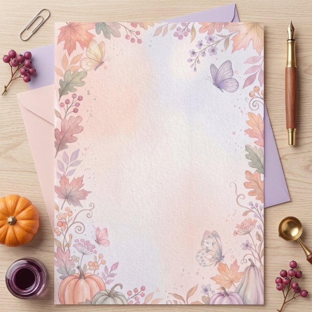 Boho Autumn Pumpkin Custom Letterhead (Add a beautiful watercolor pumpkin touch to your milestone celebration correspondence.)