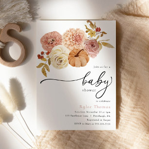 Boho Autumn Pumpkin Fall Baby Girl Shower Invitation