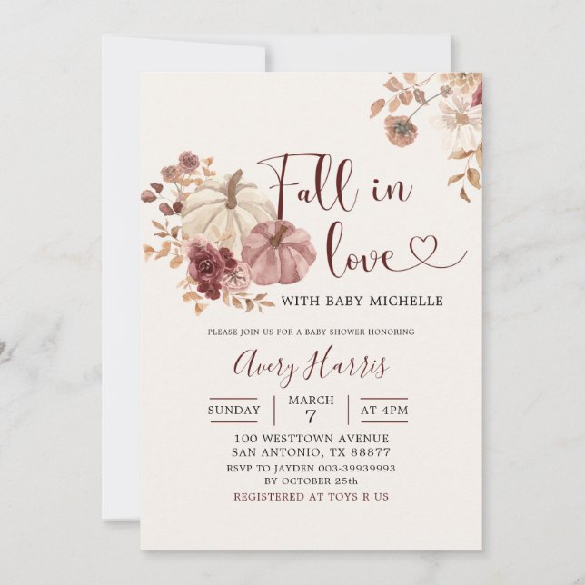 Boho Autumn Pumpkin Floral Fall in Love Invitation (Front)