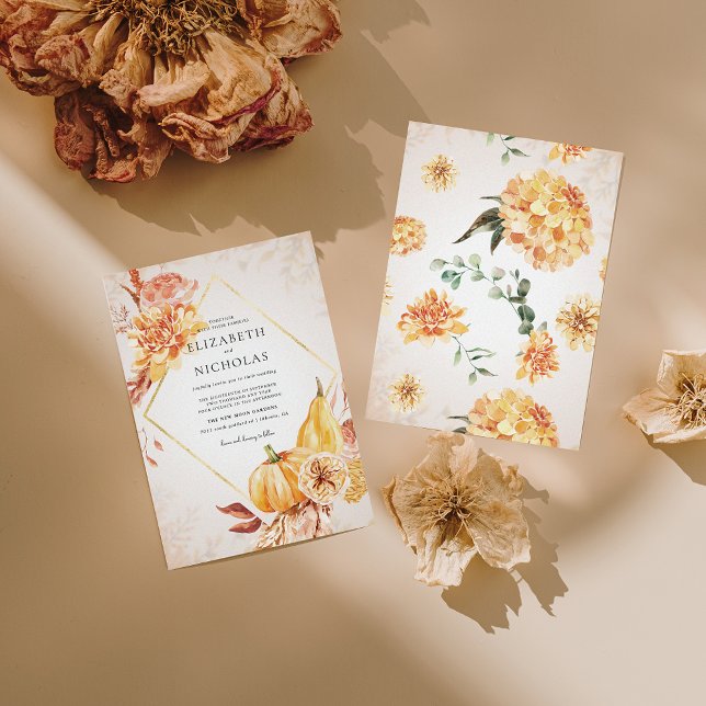 Boho Autumn Pumpkin | Floral Wedding Invitation (Creator Uploaded)