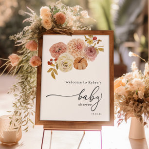 Boho Autumn Pumpkin Girl Baby Shower Poster