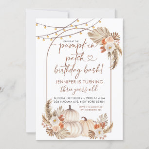 Boho Autumn Pumpkin Patch Birthday Bash Invitation