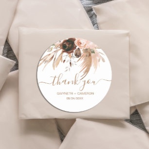 Boho Autumn Pumpkin Shower Thank You Classic Round Sticker