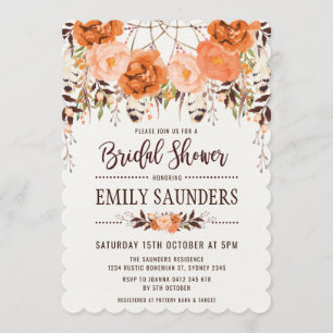 Boho Autumn Rustic Floral Bridal Shower Invitation