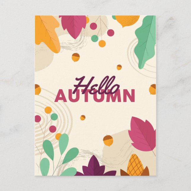 Boho Autumn Season with Leaves Holiday Postcard (Front)