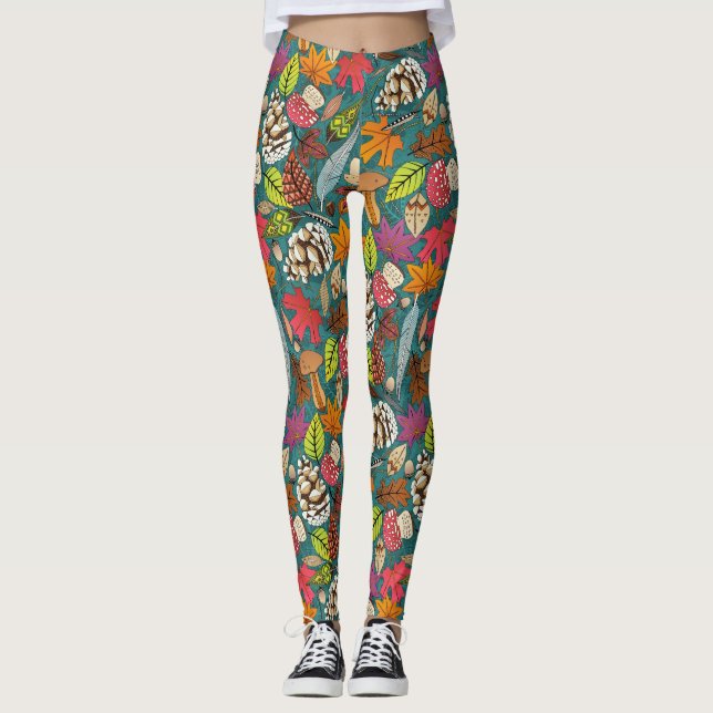 boho autumn teal leggings (Front)