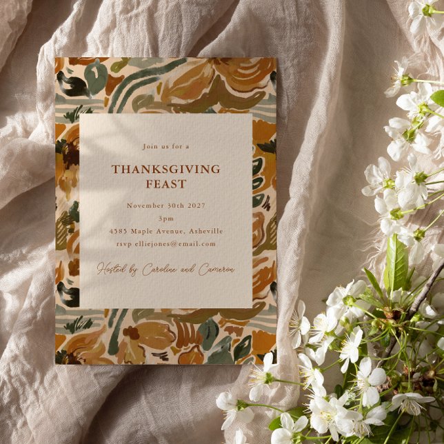 Boho Autumn Terracotta Floral Thanksgiving Feast Invitation (Creator Uploaded)