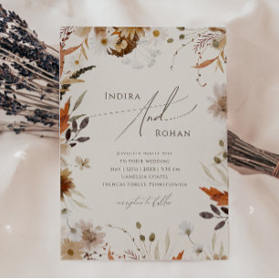 Boho Autumn Wildflower   Beige Casual Wedding Invitation