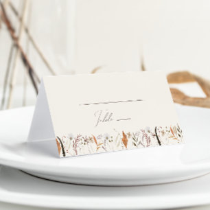Boho Autumn Wildflower   Beige Folded  Place Card