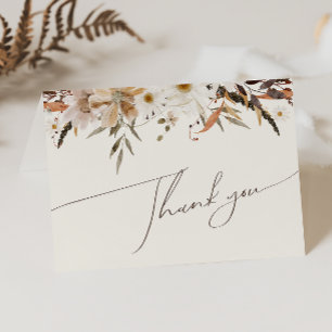 Boho Autumn Wildflower Beige Folded Thank You Card