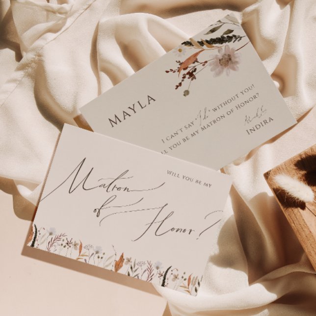 Boho Autumn Wildflower Beige Matron of Honour Card (Creator Uploaded)