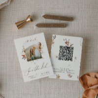 Boho Autumn Wildflower | Beige Photo Frame QR Code
