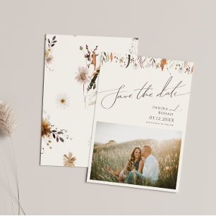 Boho Autumn Wildflower Beige Photo Save The Date