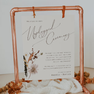 Boho Autumn Wildflower Beige Unplugged Ceremony Poster