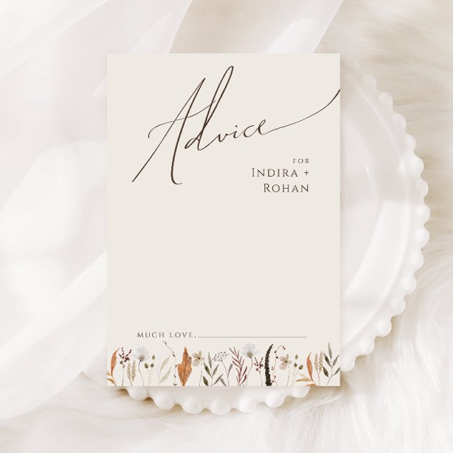 Boho Autumn Wildflower | Beige Wedding Advice Card (Creator Uploaded)