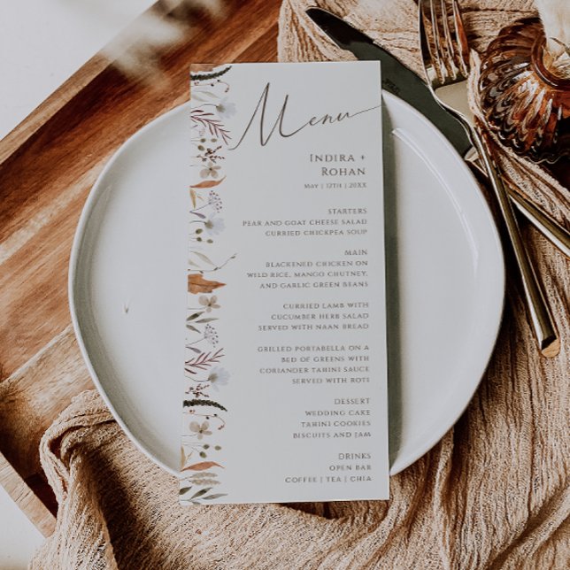 Boho Autumn Wildflower | Beige Wedding Dinner Menu (Creator Uploaded)