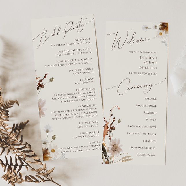 Boho Autumn Wildflower | Beige Wedding Program Programme (Creator Uploaded)