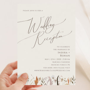 Boho Autumn Wildflower   Beige Wedding Reception Invitation