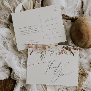 Boho Autumn Wildflower   Beige Wedding Thank You  Postcard