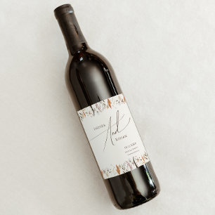 Boho Autumn Wildflower   Beige Wedding Wine Label