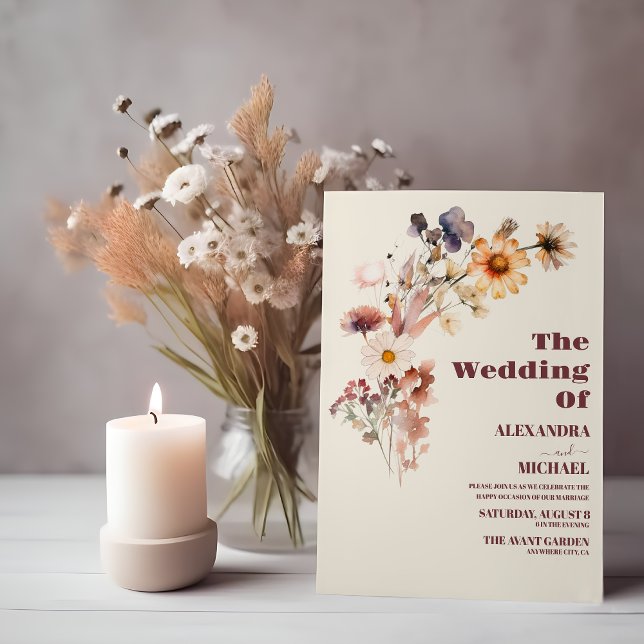 Boho Autumn Wildflower Botanical Wedding  Invitation (Creator Uploaded)