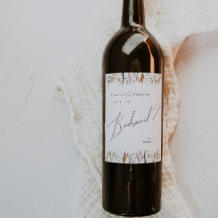 Boho Autumn Wildflower Bridesmaid Proposal Wine Label