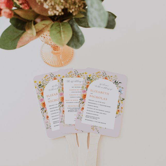 Boho Autumn Wildflower |  Floral Wedding Program Hand Fan (Creator Uploaded)