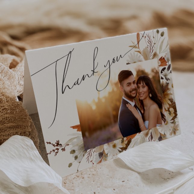 Boho Autumn Wildflower | Folded Photo Thank You Card (Creator Uploaded)