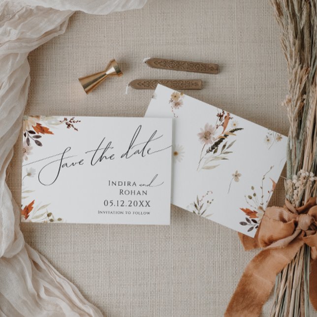 Boho Autumn Wildflower | Horizontal  Save The Date (Creator Uploaded)