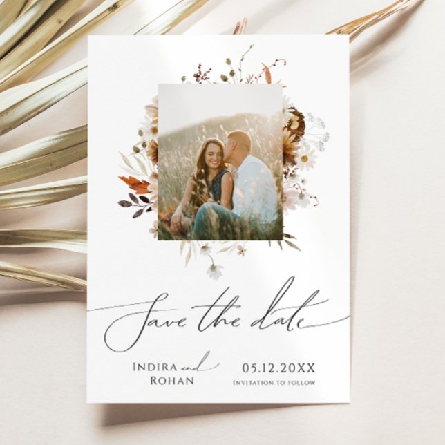 Boho Autumn Wildflower | Photo Frame  Save The Date (Creator Uploaded)