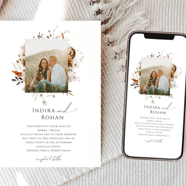 Boho Autumn Wildflower | Photo Frame Wedding Invitation (Creator Uploaded)