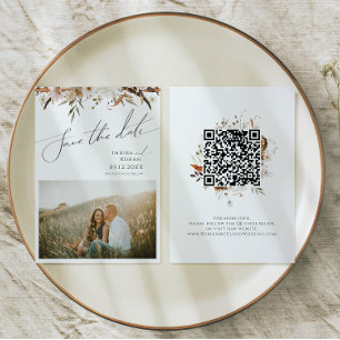 Boho Autumn Wildflower   Photo QR Code Save The Date