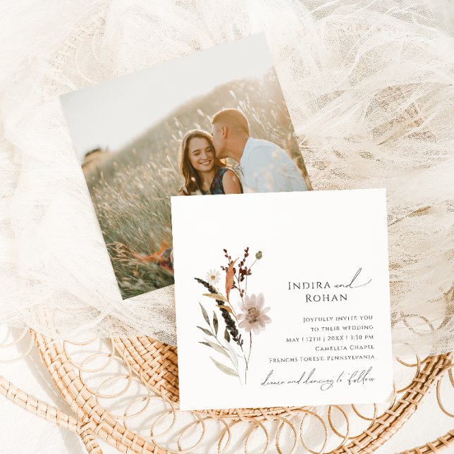 Boho Autumn Wildflower | Photo Square Wedding Invitation (Creator Uploaded)