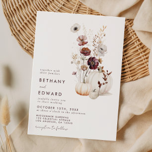 Boho Autumn Wildflower Pumpkin Wedding Invitation