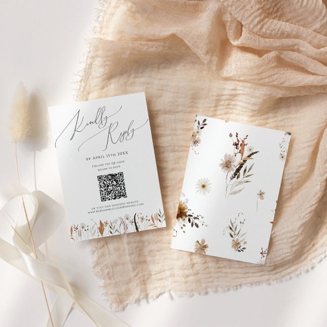 Boho Autumn Wildflower | QR Code RSVP Card (Creator Uploaded)