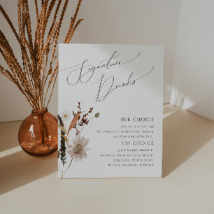 Boho Autumn Wildflower   Signature Drinks Pedestal Sign