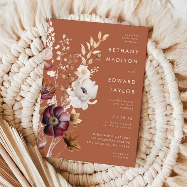 Boho Autumn Wildflower Terracotta Wedding Invitation (Creator Uploaded)