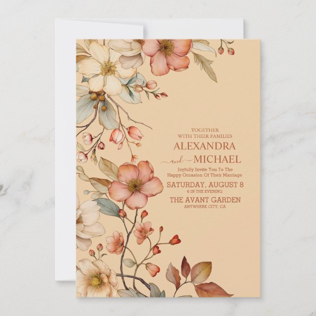 Boho Autumn Wildflower Wedding Invitation (Front)