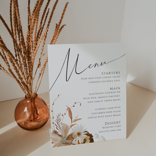 Boho Autumn Wildflower | Wedding Menu Pedestal Sign (Creator Uploaded)