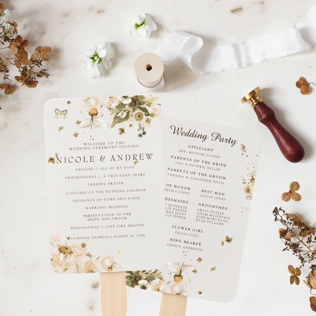 Boho Autumn Wildflower | Wedding Program Hand Fan (Creator Uploaded)