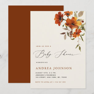 Boho Autumn Wildflowers Cosy Fall Baby Shower Invitation