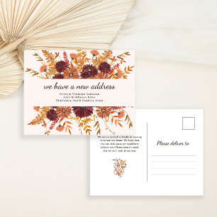 Boho Autumn Wildflowers Moving Announcement Postcard