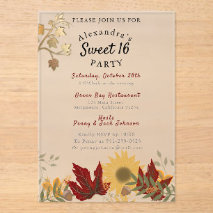 Boho Autumnal Chic Sweet 16  Acrylic Invitations